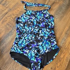 Speedo Womens One Piece Swimsuit - Blue and Black Floral